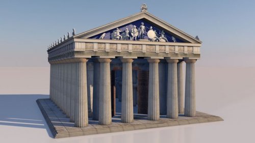 Um modelo em 3D de um templo dórico.