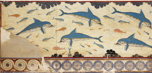 Padrão de golfinhos em afresco do palácio de Cnossos em Creta.