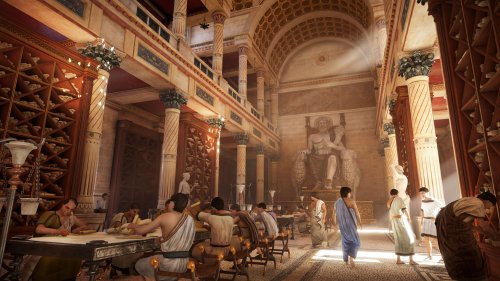 A Biblioteca de Alexandria em representação do jogo Assassin's Creed Origins.