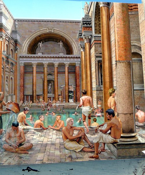 Os banhos romanos. Ilustração moderna, autor desconhecido.