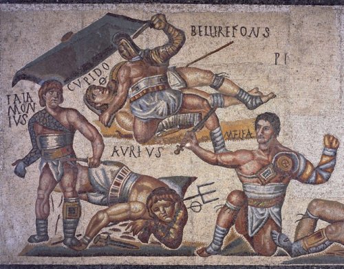Mosaico dos Gladiadores. Século 4 d.C. Galeria Borghese.