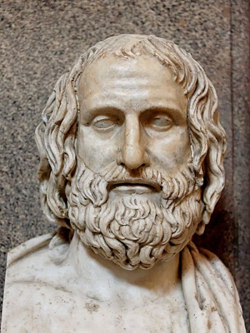 Cópia romana de um busto grego de Eurípedes produzido em 330 a.C. Museu do Vaticano.